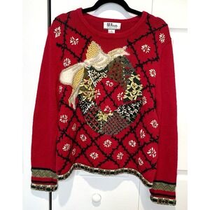 Vtg All Points Womens Holiday‎ Wreath Sweater Size M Chunky Knit Art to Wear 90s
